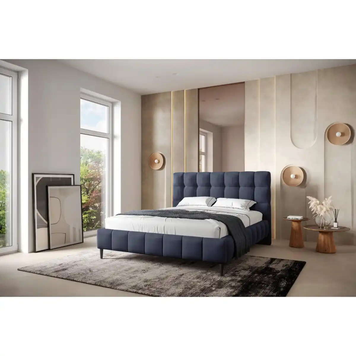 Bild 1 von Mid.you Polsterbett, Dunkelblau, Metall, 140x200 cm, Bettkasten, Lattenrost, gepolstertes Kopfteil, Stoffauswahl,nicht verstellbar, alternative Größen erhältlich, Schlafzimmer, Betten, Polsterbett