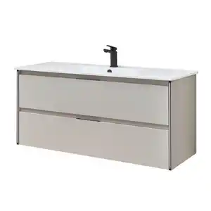 Sadena Waschtischkombi Landau, Kaschmir, Weiß Hochglanz, Metall, 2 Schubladen, F, 121 cm, hängend, Beleuchtung, Badezimmer, Waschbecken & Armaturen, Waschtische, F