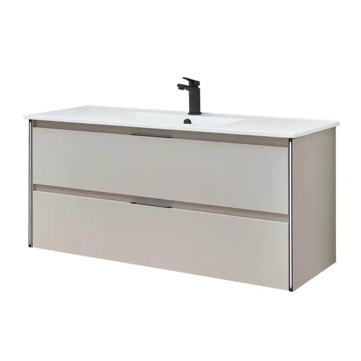 Bild 1 von Sadena Waschtischkombi Landau, Kaschmir, Weiß Hochglanz, Metall, 2 Schubladen, F, 121 cm, hängend, Beleuchtung, Badezimmer, Waschbecken & Armaturen, Waschtische, F