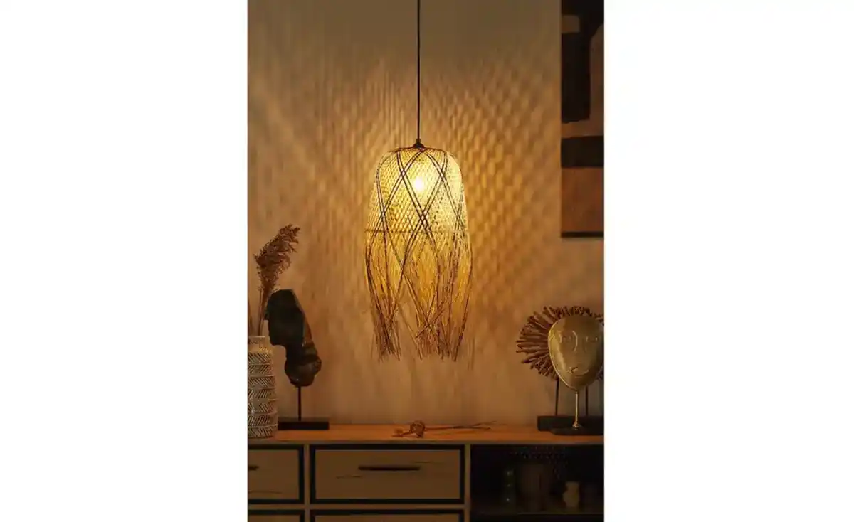 Bild 1 von KHG Pendelleuchte, 1-flammig, Bambus mit Fransen