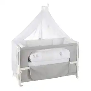 Roba Beistellbett roba Fox & Bunny, Weiß, Grau, Textil, Holzwerkstoff, Schichtholz, 126x157x66 cm, höhenverstellbar, Babymöbel, Babybetten, Beistellbetten