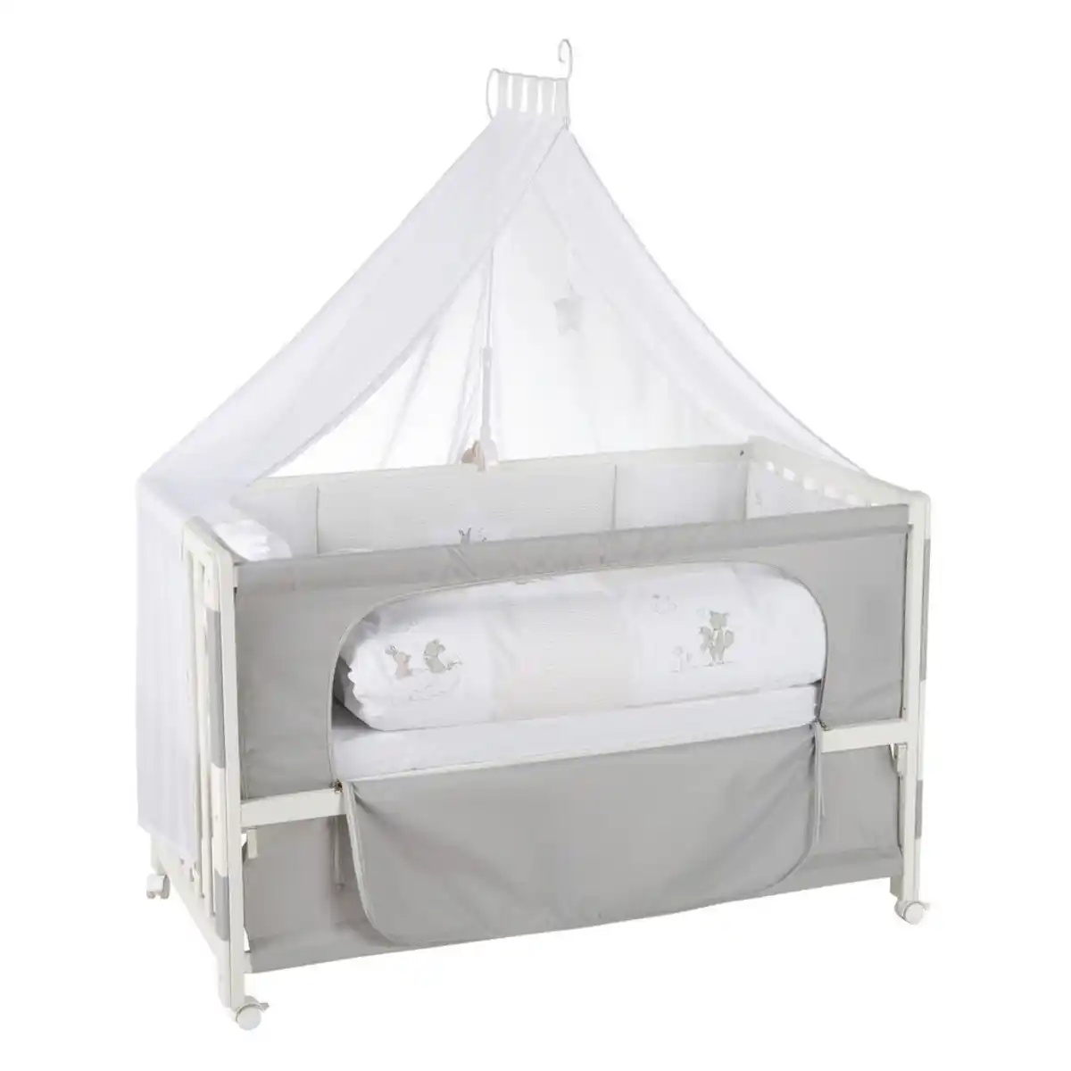 Bild 1 von Roba Beistellbett roba Fox & Bunny, Weiß, Grau, Textil, Holzwerkstoff, Schichtholz, 126x157x66 cm, höhenverstellbar, Babymöbel, Babybetten, Beistellbetten