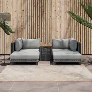 Loungegarnitur Marilou Grau Outdoorgewebe/Kuststoff/Holz, Grau, Akaziefarben
