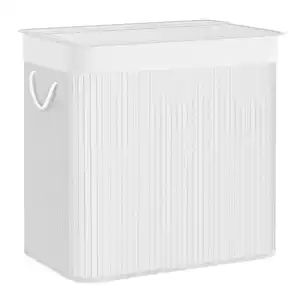 Wäschekorb, Weiß, Metall, Textil, Naturmaterialien, 150 L, 60x61.5x40 cm, Tragegriffe, Deckel, Innenfutter, Ordnen & Aufbewahren, Wäschekörbe & Tonnen