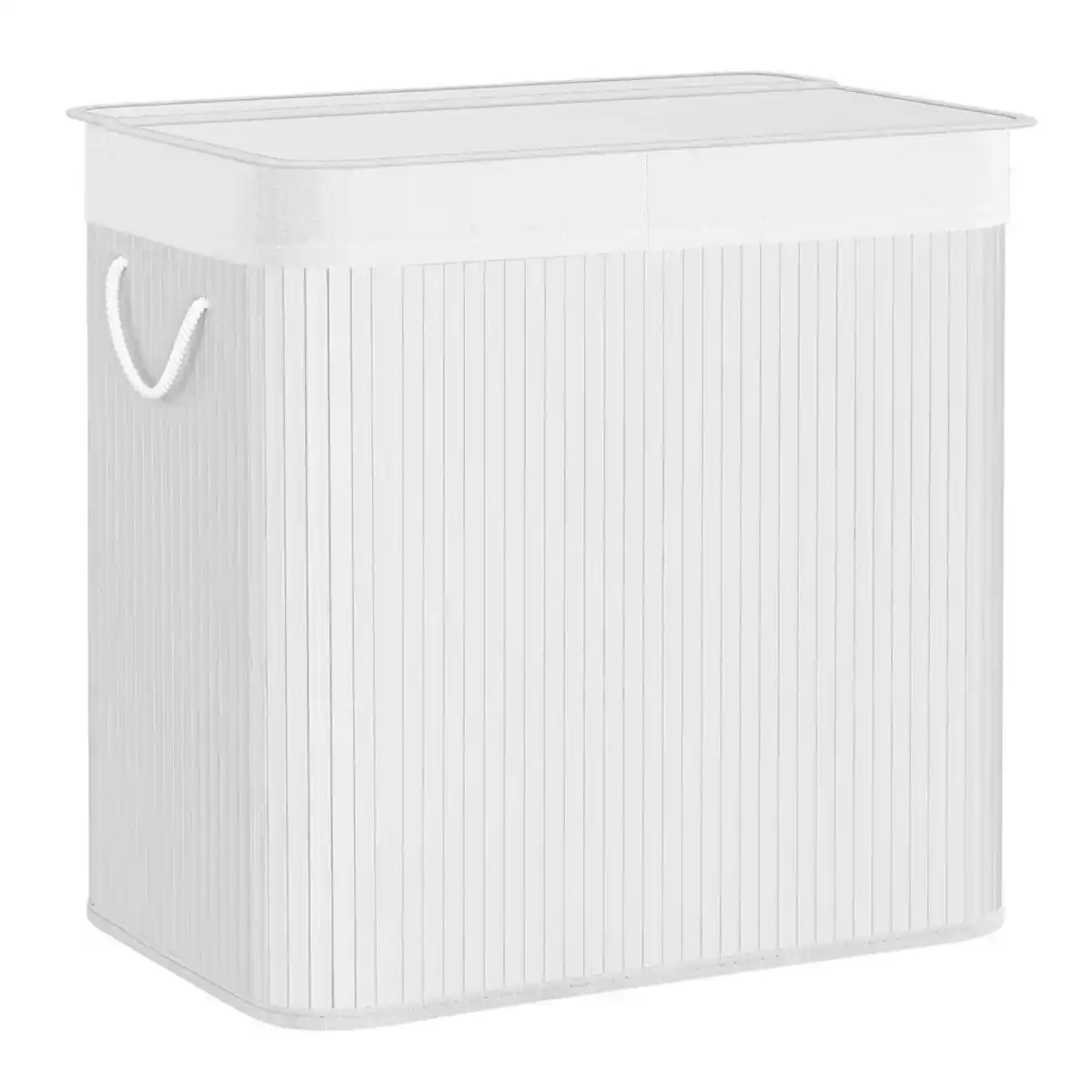 Bild 1 von Wäschekorb, Weiß, Metall, Textil, Naturmaterialien, 150 L, 60x61.5x40 cm, Tragegriffe, Deckel, Innenfutter, Ordnen & Aufbewahren, Wäschekörbe & Tonnen