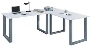 Eckschreibtisch Lona Weiß/Silberfarben, Silberfarben, Weiß