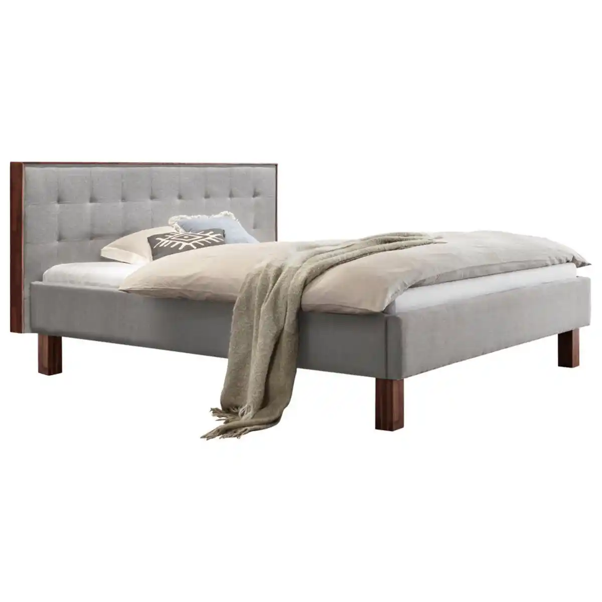 Bild 1 von Hasena Polsterbett, Grau, Nussbaum, Holz, Textil, Nussbaum, massiv, 140x200 cm, Lattenrosthöhe individuell einstellbar, in verschiedenen Holzarten erhältlich, Größen erhältlich, Schlafzimmer, Be