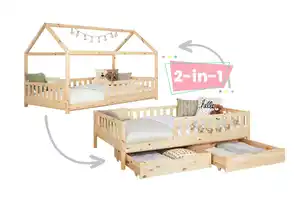 Stauraumbett Duo ca. 90x200 cm Kiefer massiv, Naturfarben