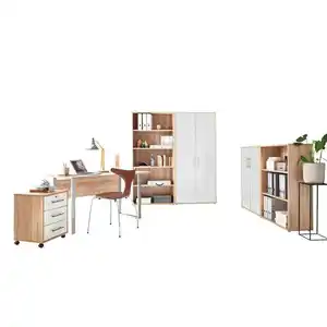 Mid.you Büro, Sonoma Eiche, Weiß Hochglanz, Metall, Holzwerkstoff, 6,6 Fächer, 3 Schubladen, Made in Germany, erweiterbar, abschließbar, Arbeitszimmer, Büromöbelsets & -serien, Büromöbel-Sets