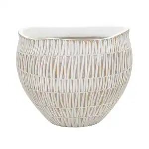 Vase, Weiß, Gold, Kunststoff, 26x20.5x26 cm, Dekoration, Vasen