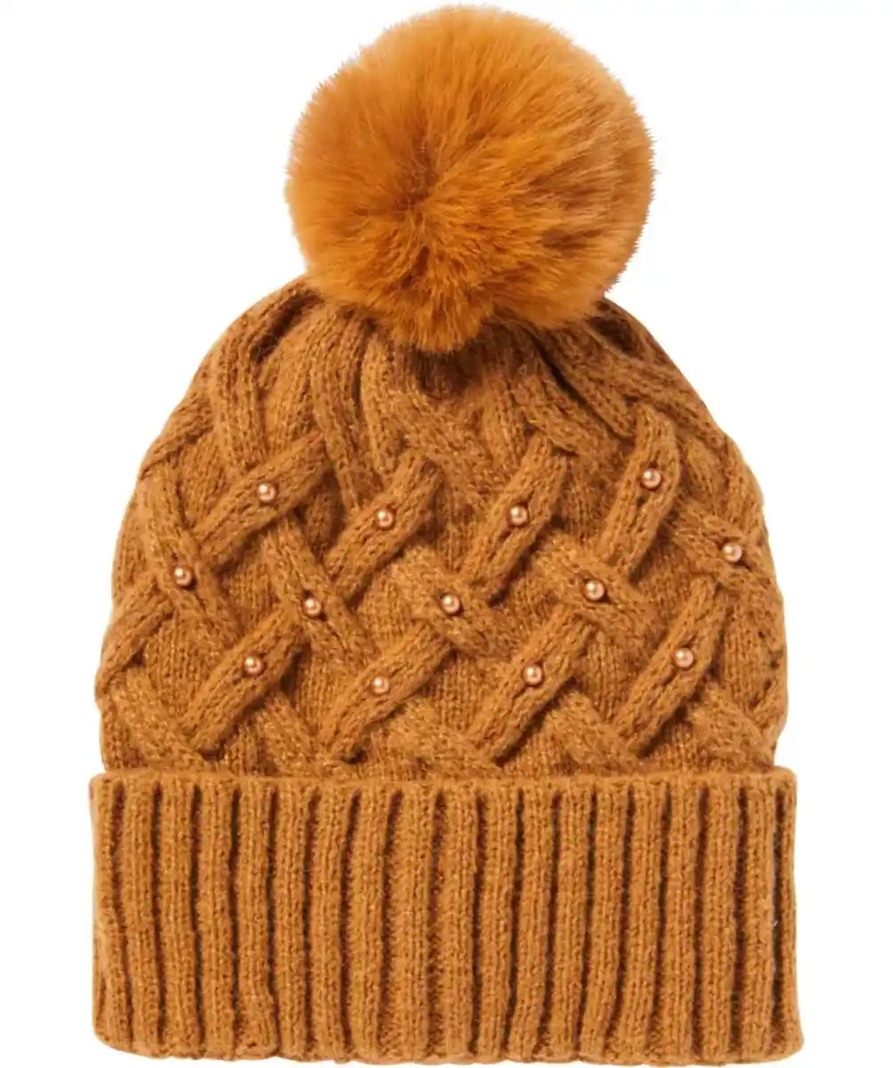 Bild 1 von Mütze mit Perlen, hellbraun
