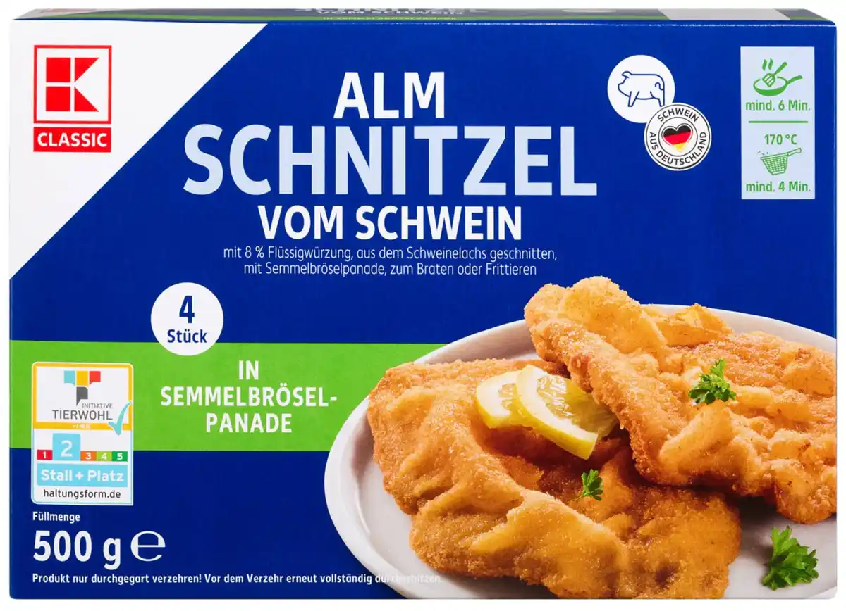 Bild 1 von K-CLASSIC Alm-Schnitzel vom Schwein, 4 St. = 500-g-Packg.