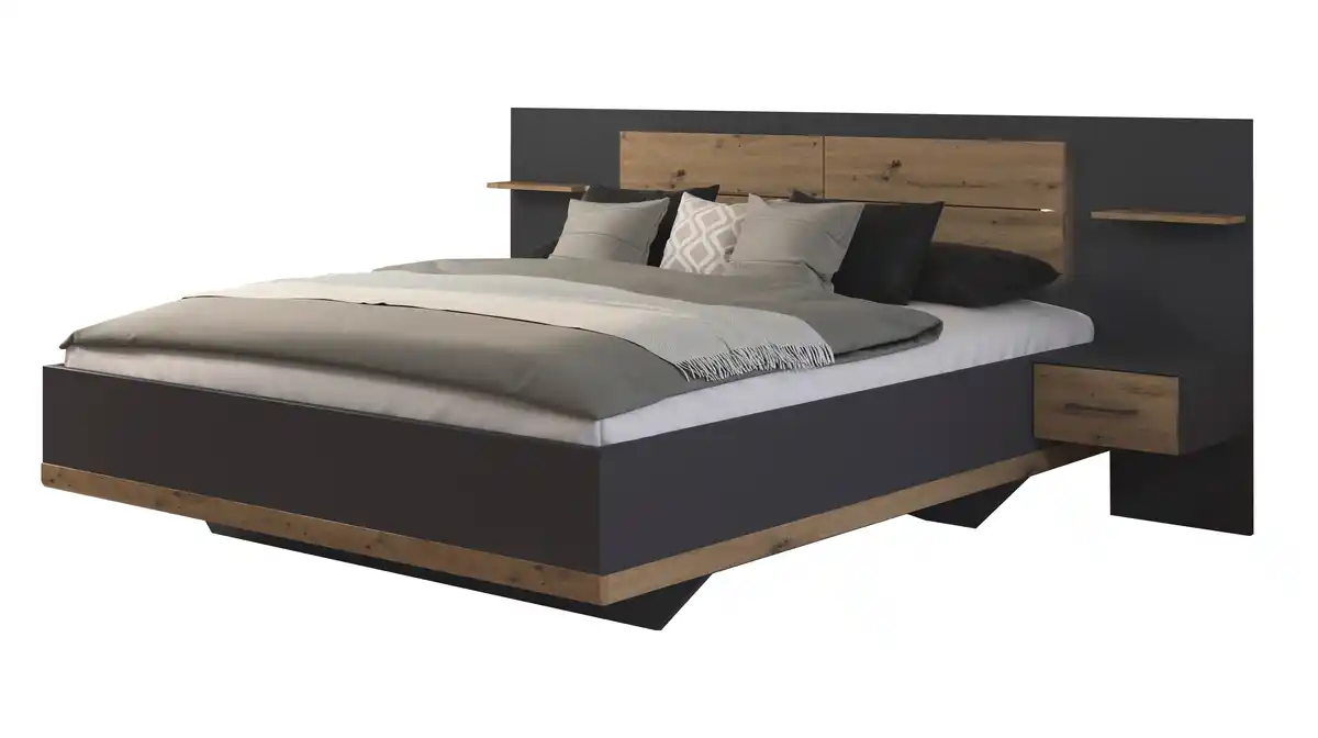 Bild 1 von Bettanlage 180 x 200 cm grau - Eiche - Beleuchtung - rauch - BOSTON