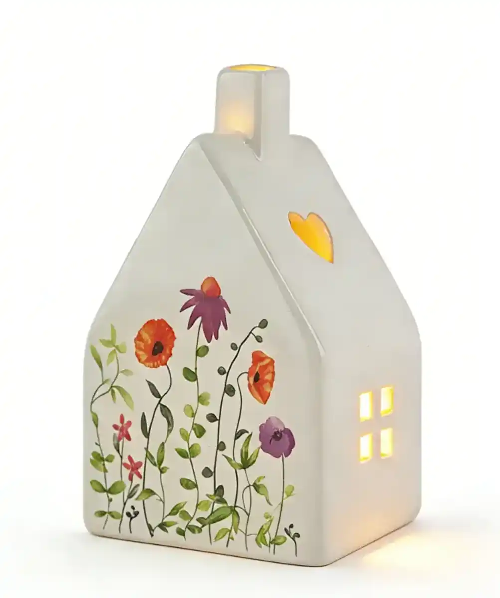 Bild 1 von LED-Haus mit Blumenmuster, weiß