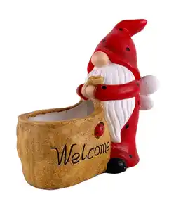 Gartenwichtel mit Pflanztopf, rot