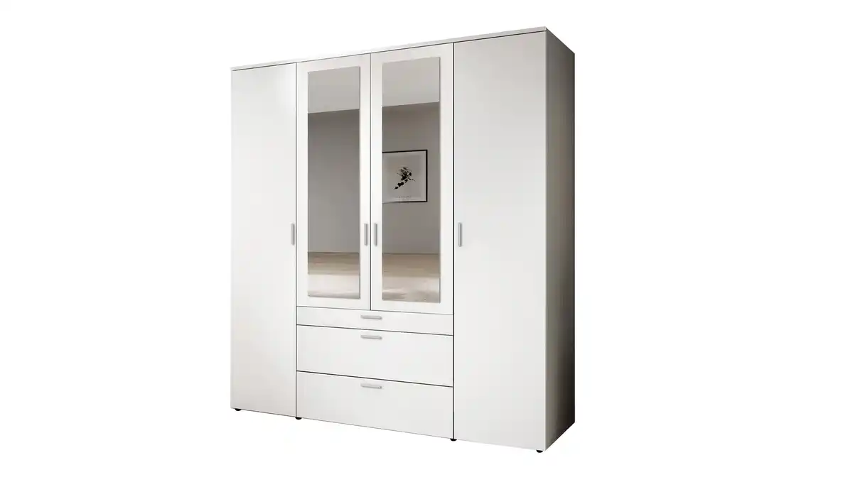 Bild 1 von Kleiderschrank weiß mit Spiegel - 180 cm - 4-türig - VESALA