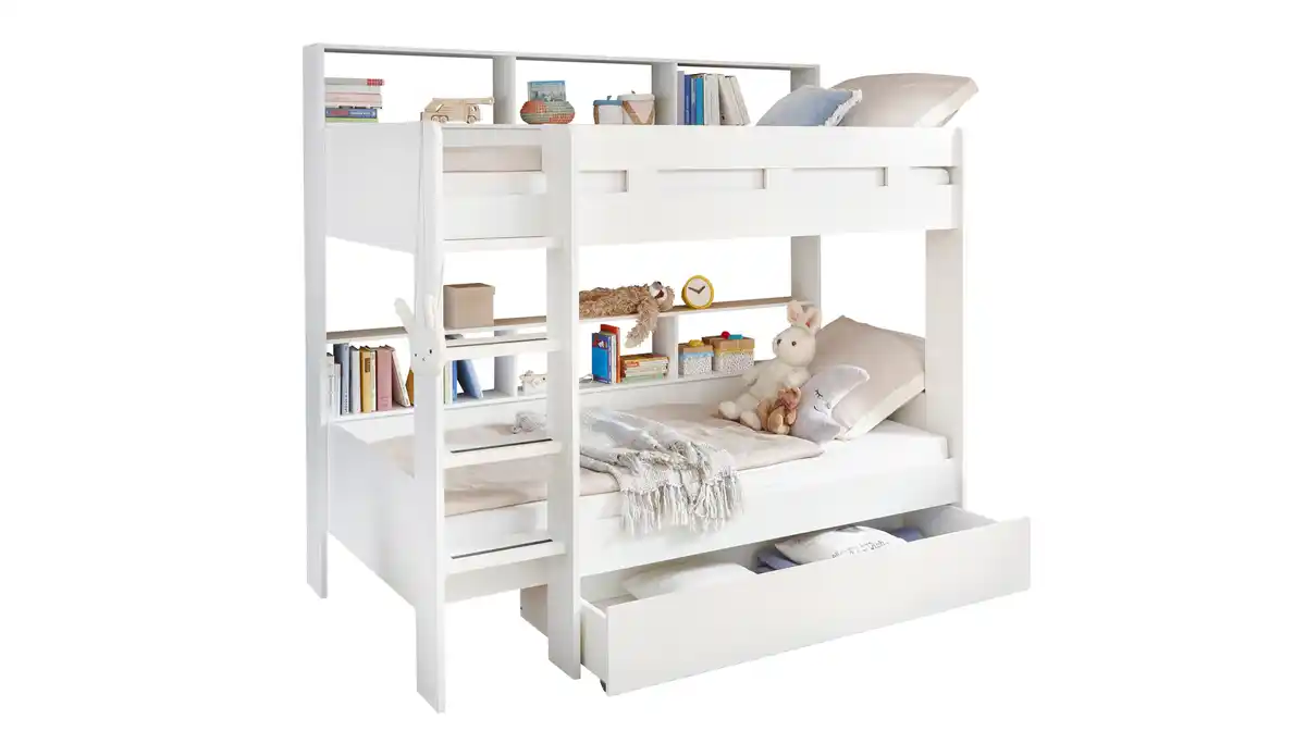 Bild 1 von Etagenbett mit Bettkasten 90 x 200 cm weiß - Kinderbett - JUSA