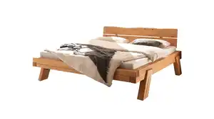Balkenbett Massivholzbett 180 cm Kiefer geölt gebeizt - BERGTAL LEAN