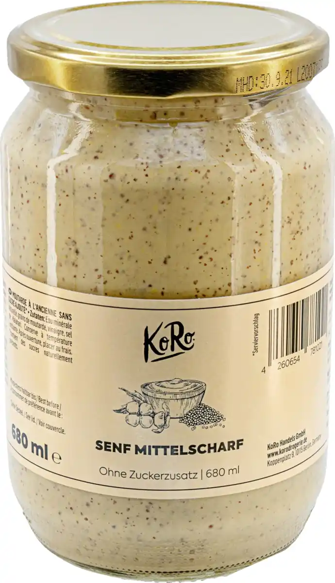 Bild 1 von KoRo Senf Mittelscharf ohne Zuckerzusatz, 680 ml