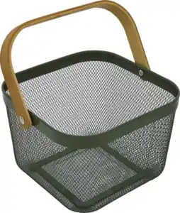 IDEENWELT Metallkorb mit Bambushenkel oliv