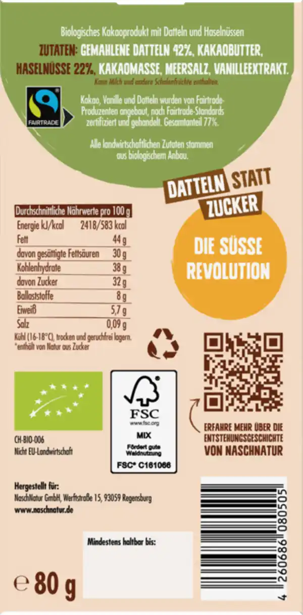 Bild 2 von NaschNatur Bio NaschTafel Haselnuss, 80 g