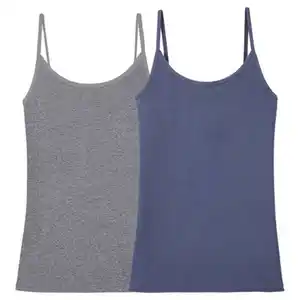 UP2FASHION BASICS Damen Unterhemd 2er-Pack, Spaghettiträgertop, Blau, S 36/38