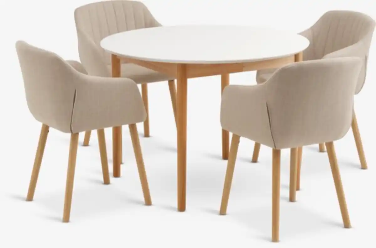 Bild 1 von MARSTRAND Ø110 Tisch weiß + 4 ADSLEV Stühle beige