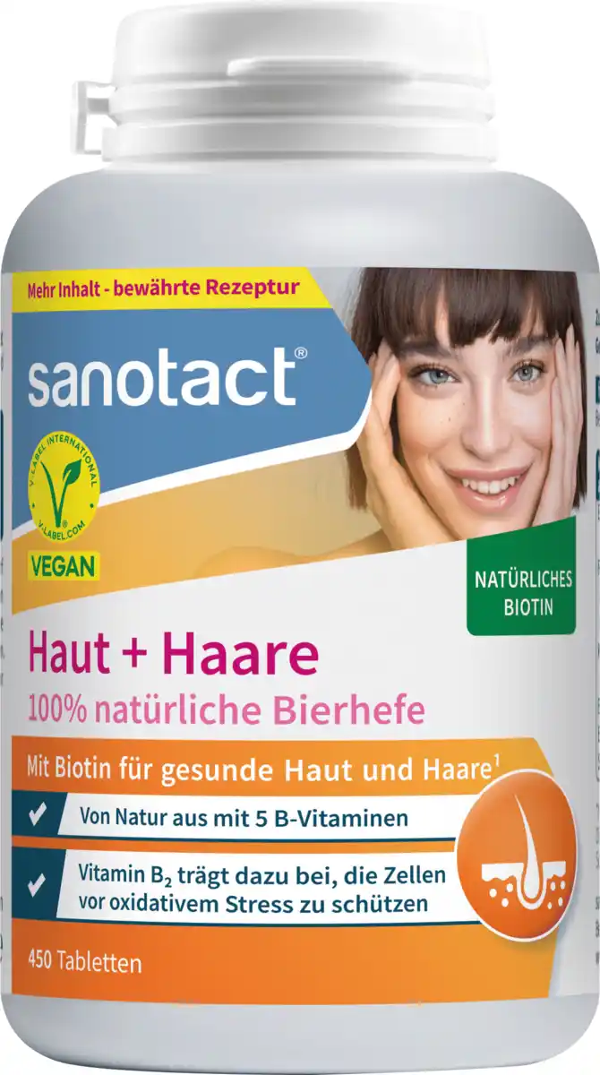 Bild 1 von sanotact Haut + Haare Bierhefe Tabletten 450 St, 220 g