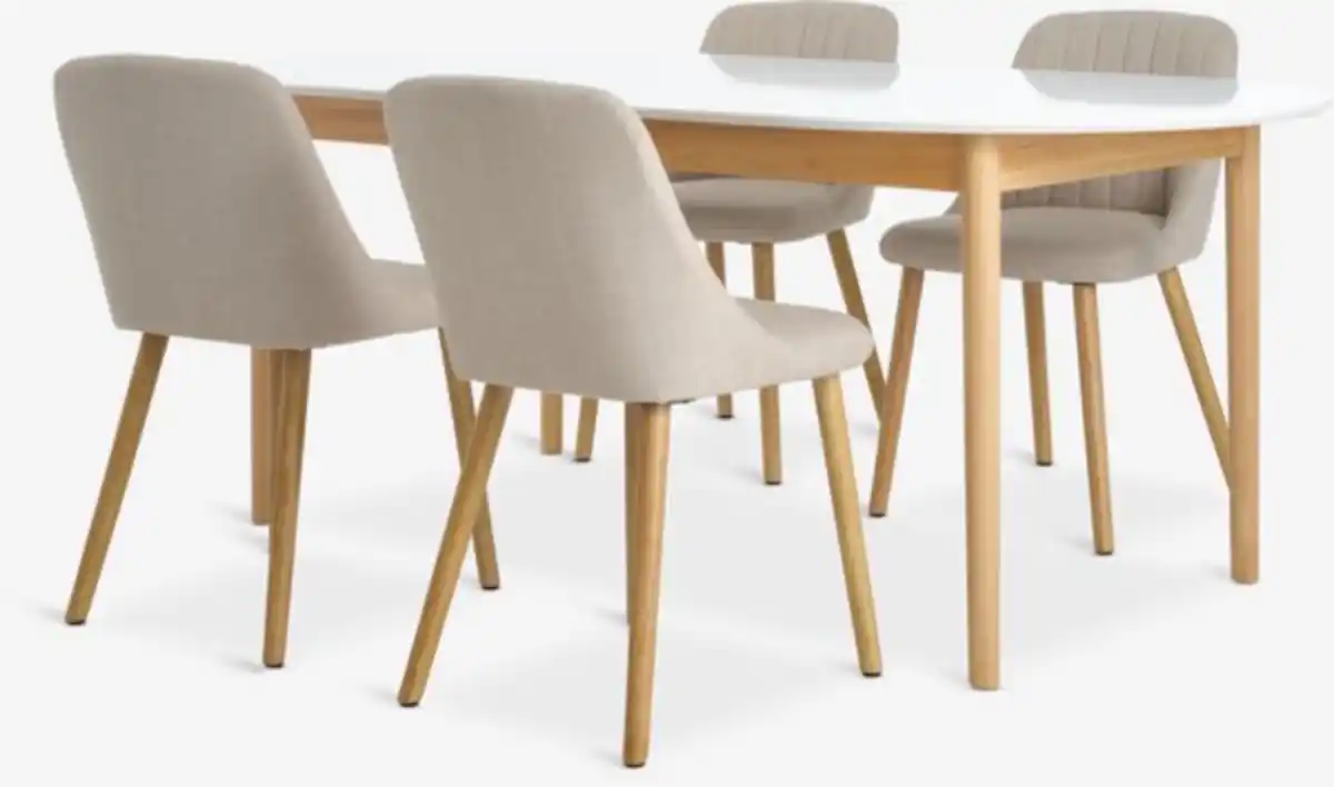 Bild 1 von MARSTRAND L200/280 Tisch weiß + 4 ADSLEV o/Armlehne beige