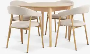 MARSTRAND Ø110 Tisch Eiche natur + 4 EJSING Stühle beige