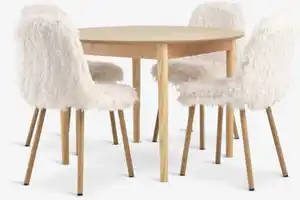 MARSTRAND Ø110 Tisch Eiche natur + 4 JONSTRUP Teddy off-whit