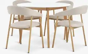 JEGIND Ø105 Tisch weiß + 4 EJSING Stühle beige/ Eiche natur