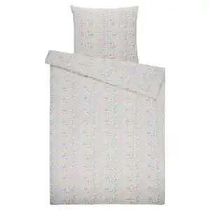 NOVITESSE Seersucker-Bettwäsche, Weiße Blume, 135 x 200 + 80 x 80 cm