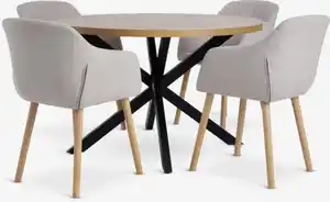NORTOFT Ø120 Tisch Eiche warm + 4 ADSLEV Stühle beige