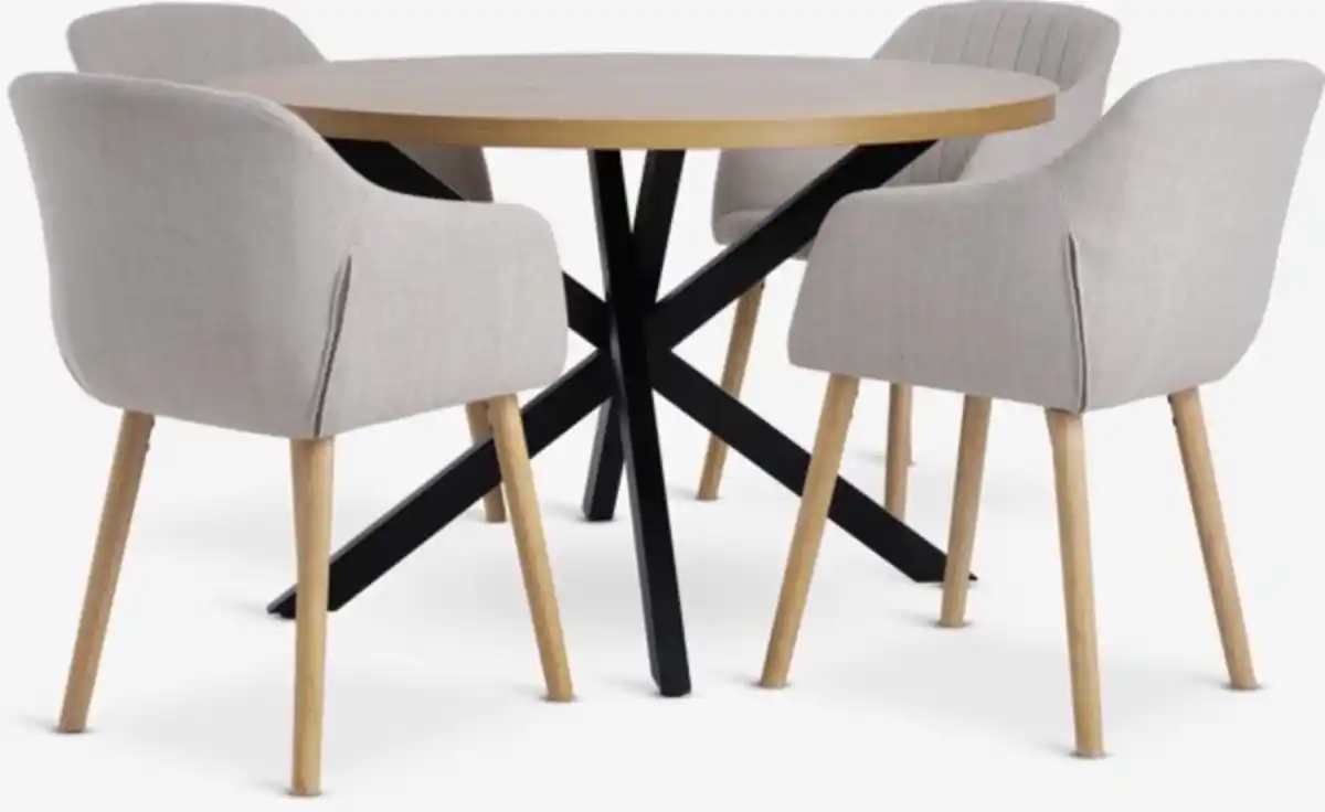 Bild 1 von NORTOFT Ø120 Tisch Eiche warm + 4 ADSLEV Stühle beige