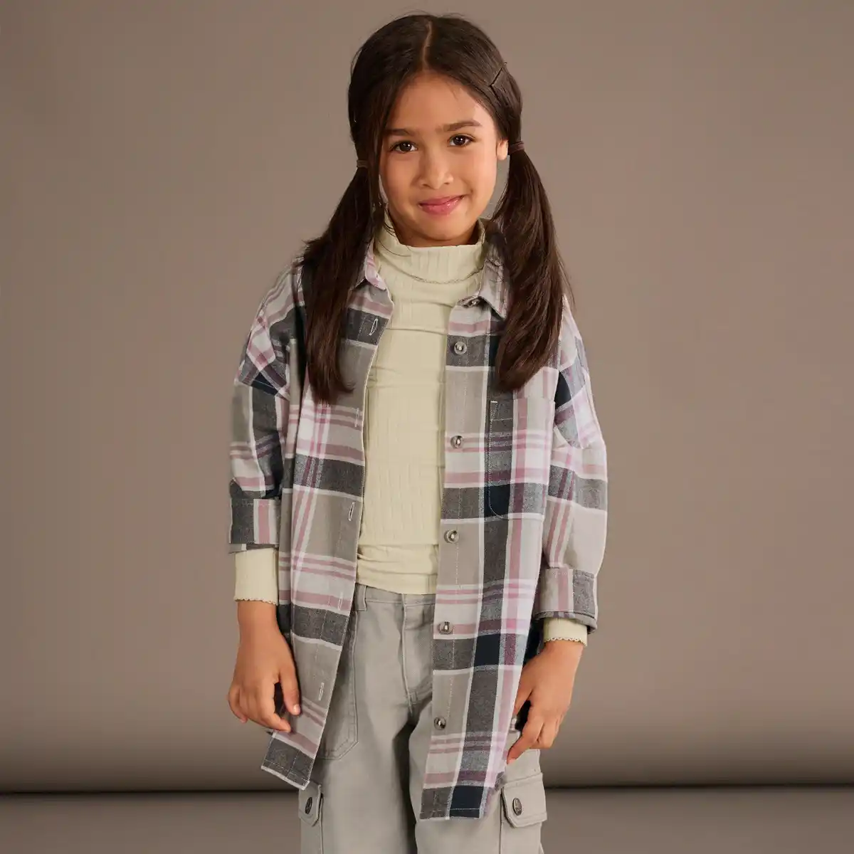 Bild 1 von Kinder-Mädchen-Oversized-Bluse im Karo-Design