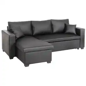 Ecksofa mit Stauraum & Schlaffunktion, ca. 223 x 146 x 88 cm - Schwarz