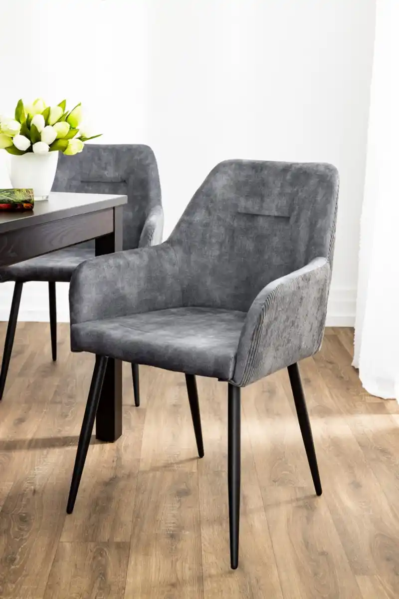 Bild 1 von 2er-Set Esszimmerstuhl, gepolstert aus Samtbezug, ca. 60,5 x 57,5 x 87,5 cm - Anthrazit