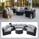 Bild 1 von Luxus Poly-Rattan-Garnitur Lier, Sitzgruppe Lounge-Set, XXL Sofa rund, anthrazit Kissen grau