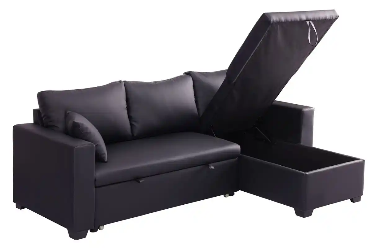 Bild 4 von Ecksofa mit Stauraum & Schlaffunktion, ca. 223 x 146 x 88 cm - Schwarz