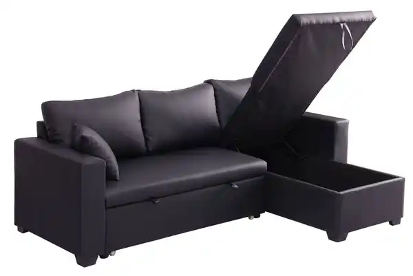 Bild 4 von Ecksofa mit Stauraum & Schlaffunktion, ca. 223 x 146 x 88 cm - Schwarz