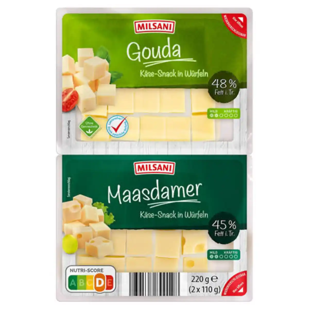 Bild 1 von MILSANI Käsewürfel 220 g, Gouda & Maasdamer