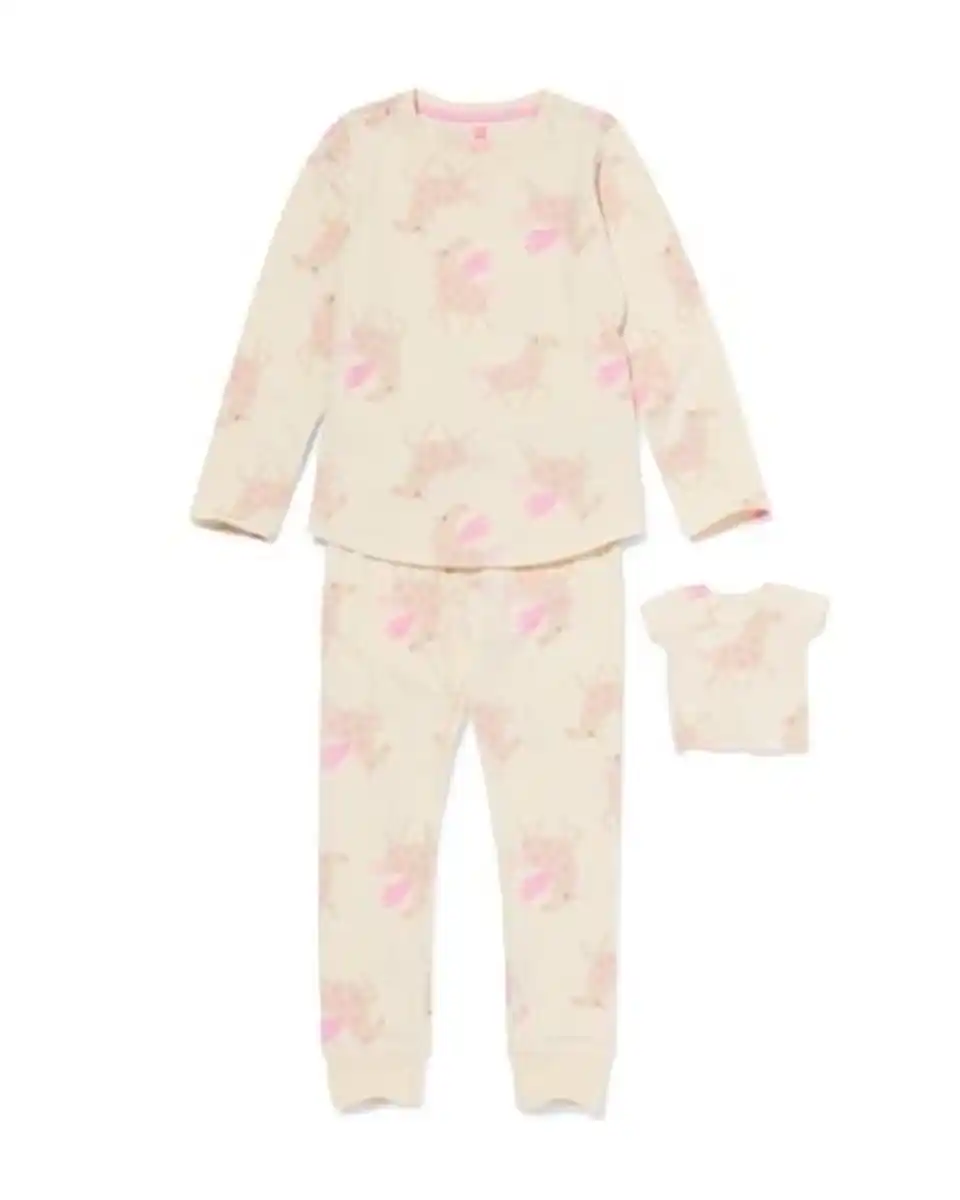 Bild 1 von Kinder-Pyjama mit Puppen-Pyjama Einhorn eierschalenfarben
