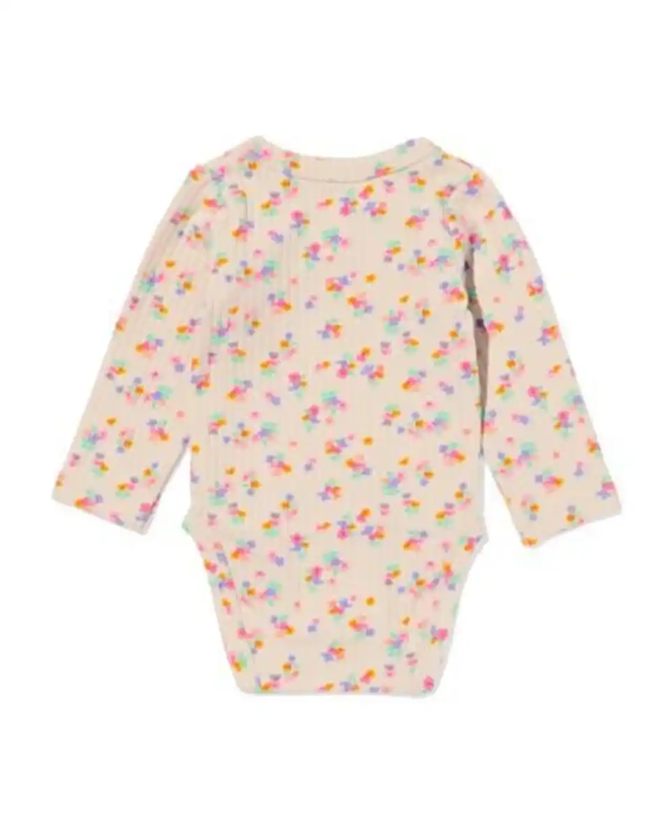 Bild 2 von Newborn mitwachsender Wickelstrampler, gerippt, Blumen ecru