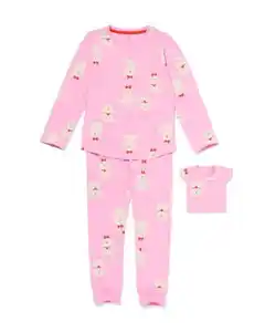 Kinderpyjama mit Puppenpyjama Hunde rosa