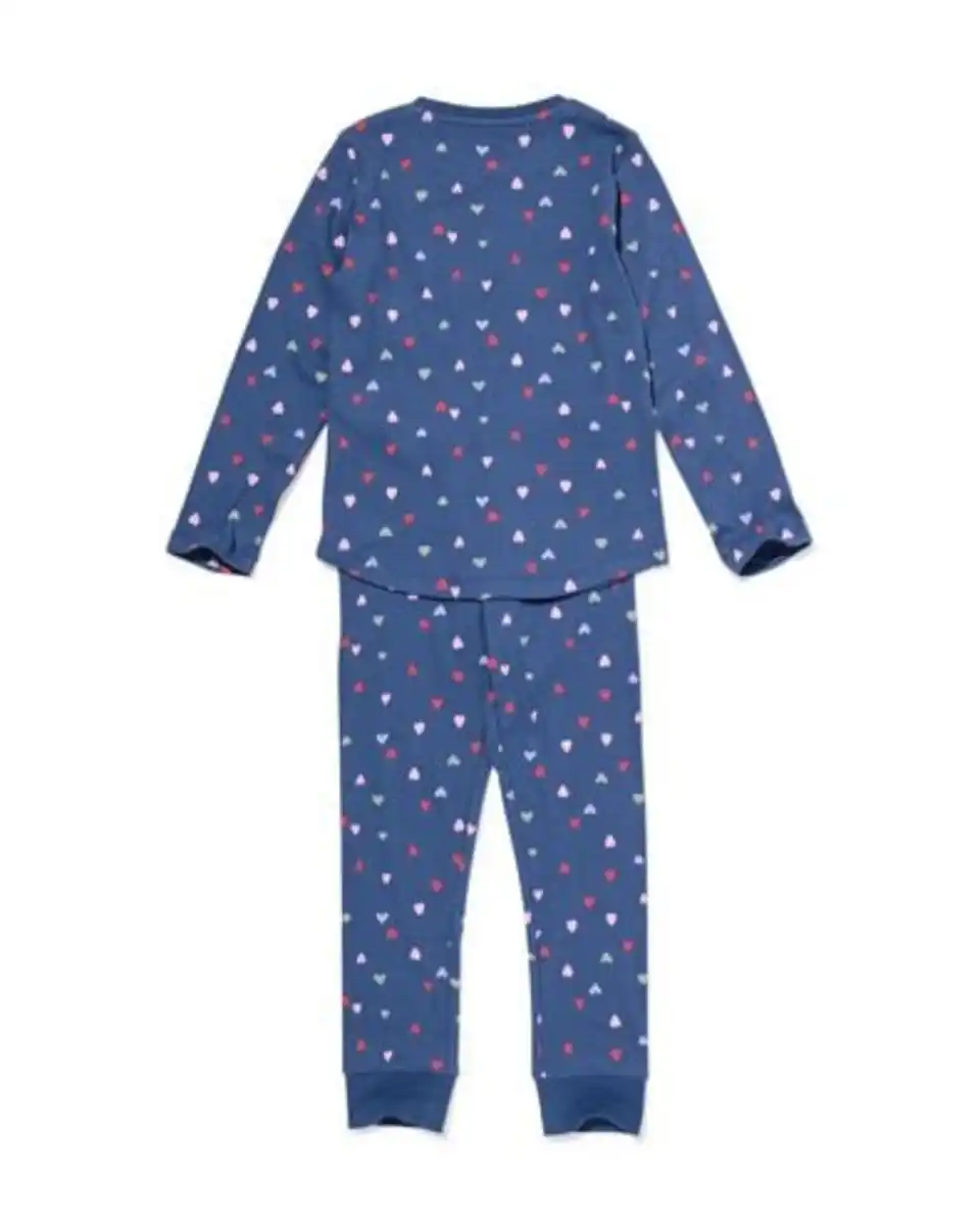 Bild 4 von Kinderpyjama gerippt mit Herzchen dunkelblau