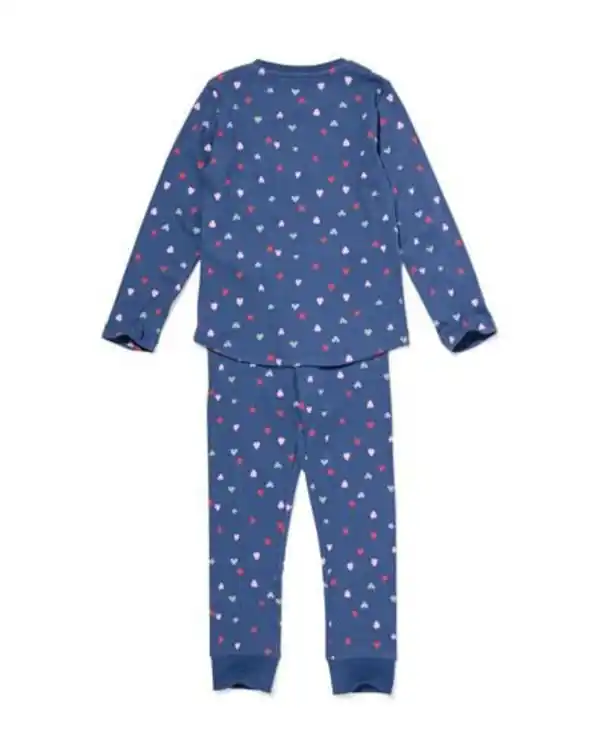 Bild 4 von Kinderpyjama gerippt mit Herzchen dunkelblau