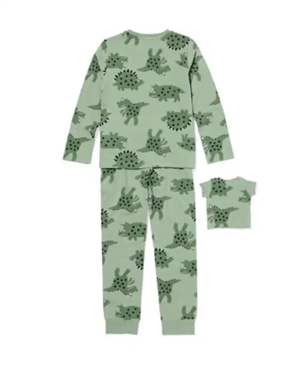Bild 2 von Kinder-Pyjama mit Puppen-Pyjama Dino dunkelgrün