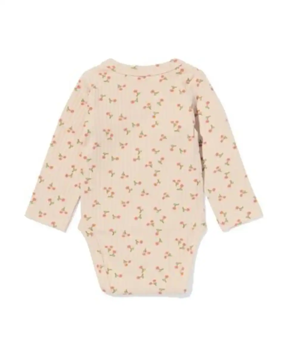 Bild 2 von Newborn mitwachsender Wickelstrampler, gerippt, Blumen ecru