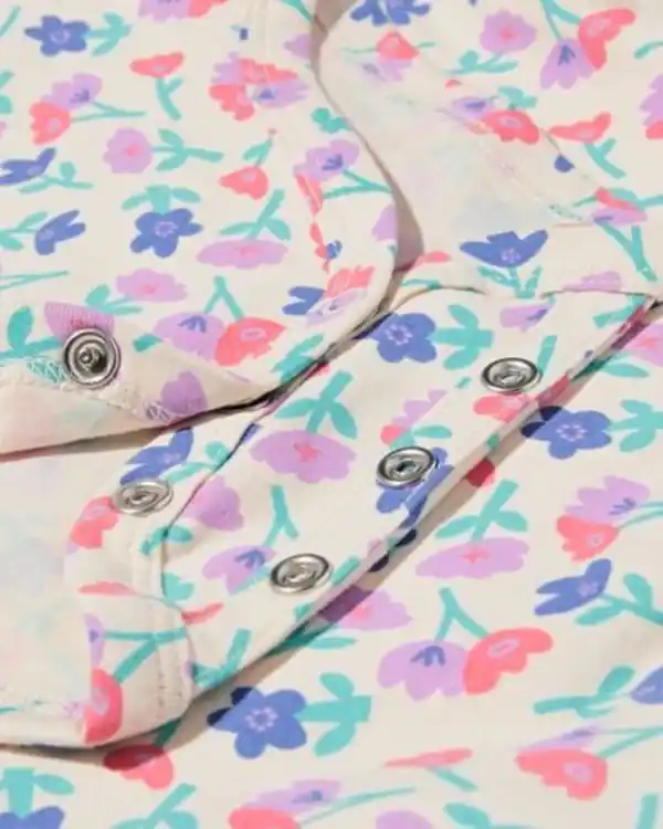 Bild 2 von Mitwachsende Baby-Strampler mit Blumen – 3 Stück rosa